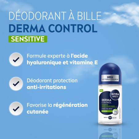 Pack de 2 - NIVEA MEN - Déodorant Bille Anti-transpirant 72H Derma Control Sensitive Le roll-on de 50ml Pack de 2 - NIVEA MEN - Déodorant Bille Anti-transpirant 72H Derma Control Sensitive Le roll-on de 50ml