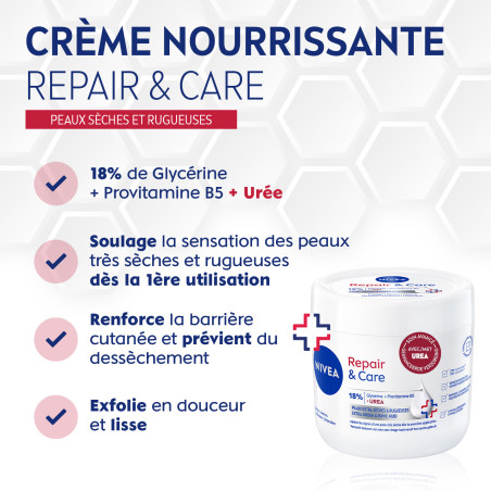 Pack de 2 - NIVEA - Crème Hydratante Visage Corps Mains Repair & Care Peaux Extra sèches et rugueuses Le Pot de 400ml Pack de 2 - NIVEA - Crème Hydratante Visage Corps Mains Repair & Care Peaux Extra sèches et rugueuses Le Pot de 400ml