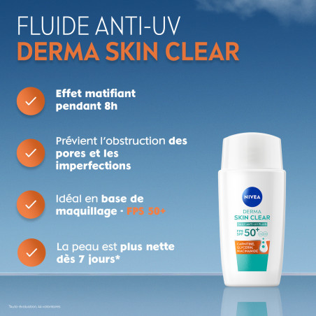 Pack de 2 - NIVEA - Soin Visage Fluide UV Derma Skin Clear FPS 50+ le flacon de 40ml Pack de 2 - NIVEA - Soin Visage Fluide UV Derma Skin Clear FPS 50+ le flacon de 40ml