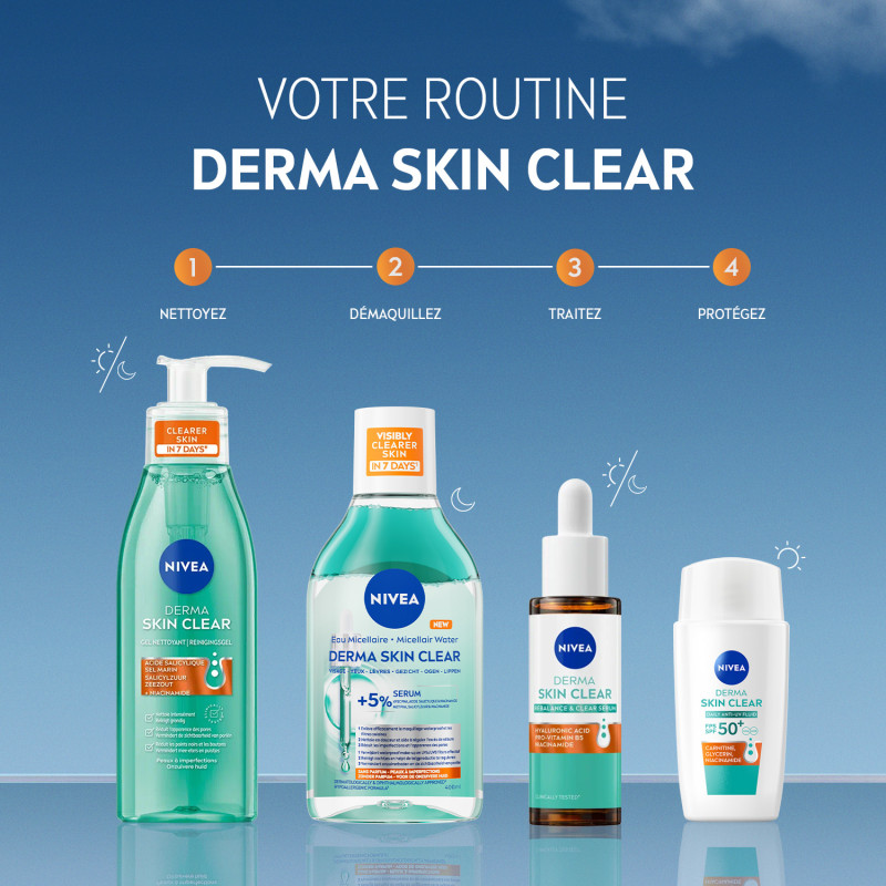 Pack de 2 - NIVEA - Soin Visage Fluide UV Derma Skin Clear FPS 50+ le flacon de 40ml