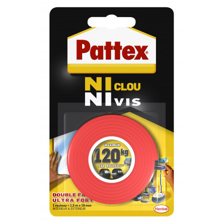 Pattex - Adhésif Fixation Ncnv Double Face 120Kg 19Mm*1.5M