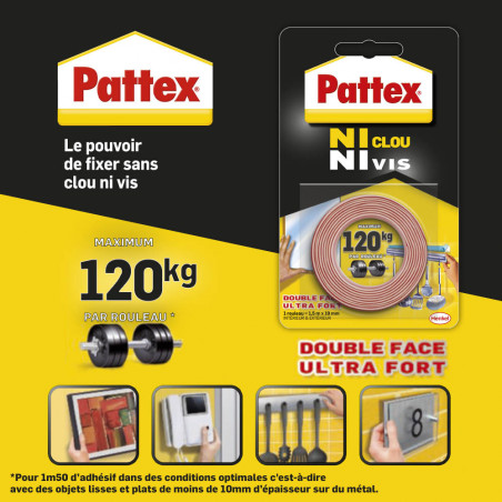 Pattex - Adhésif Fixation Ncnv Double Face 120Kg 19Mm*1.5M Pattex - Adhésif Fixation Ncnv Double Face 120Kg 19Mm*1.5M