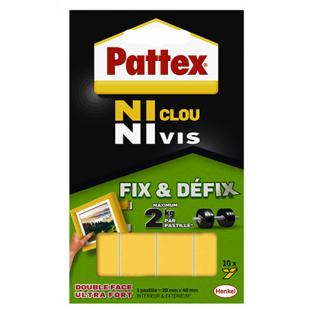 Pattex - Adhésif Fixation Ncnv Fix & Defix 10 Pastilles 2Kg 20Mm*40Mm