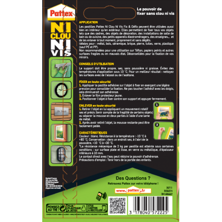 Pattex - Adhésif Fixation Ncnv Fix & Defix 10 Pastilles 2Kg 20Mm*40Mm Pattex - Adhésif Fixation Ncnv Fix & Defix 10 Pastilles 2Kg 20Mm*40Mm