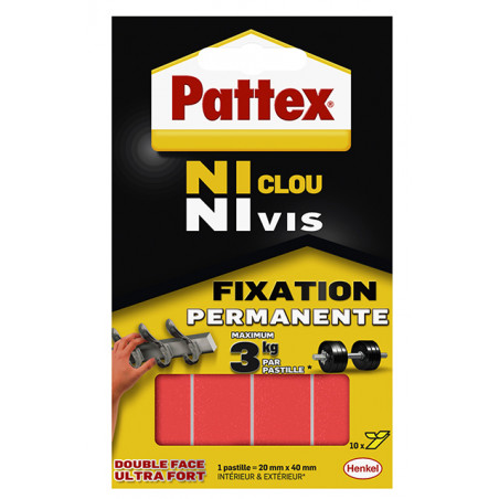 Pattex - Adhésif Fixation Ncnv Fixation Permanente 10 Pastilles 3Kg 20Mm*40Mm