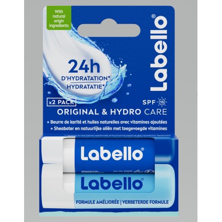 Baume soin des lèvres stick Original+Hydro Care x2 LABELLO 2×4