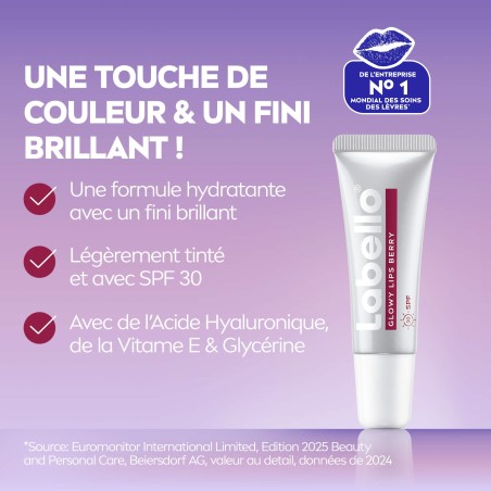 Baume soin des lèvres Tube Hyaluron Glow Berry Tinted LABELLO 10ml
