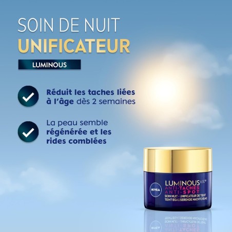 Soin de nuit unificateur de teint Visage Cou Décolleté NIVEA Anti-Taches CELLULAR LUMINOUS630 50ml