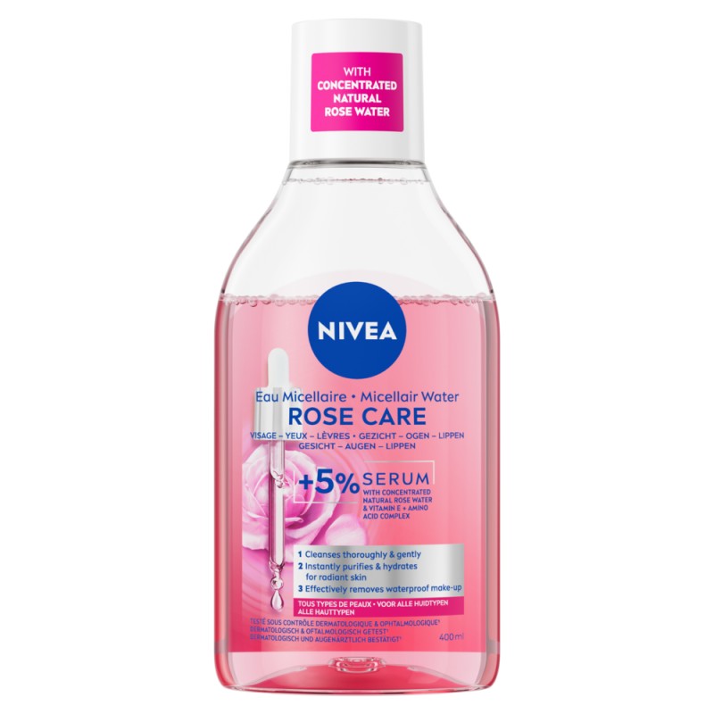 Eau Micellaire Rose Care 5% de Sérum Visage Efficacité Waterproof NIVEA 400ml