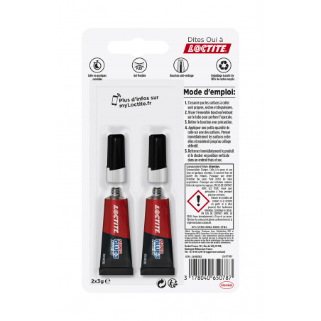 Loctite - Colles Cyanoacrylates Superglue-3 Power Gel Tube 3G Lot De 2 Blister Carton 12Uc