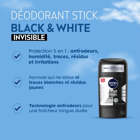 Déodorant Stick Anti-transpirant 72H Black&White Original NIVEA MEN 50ml