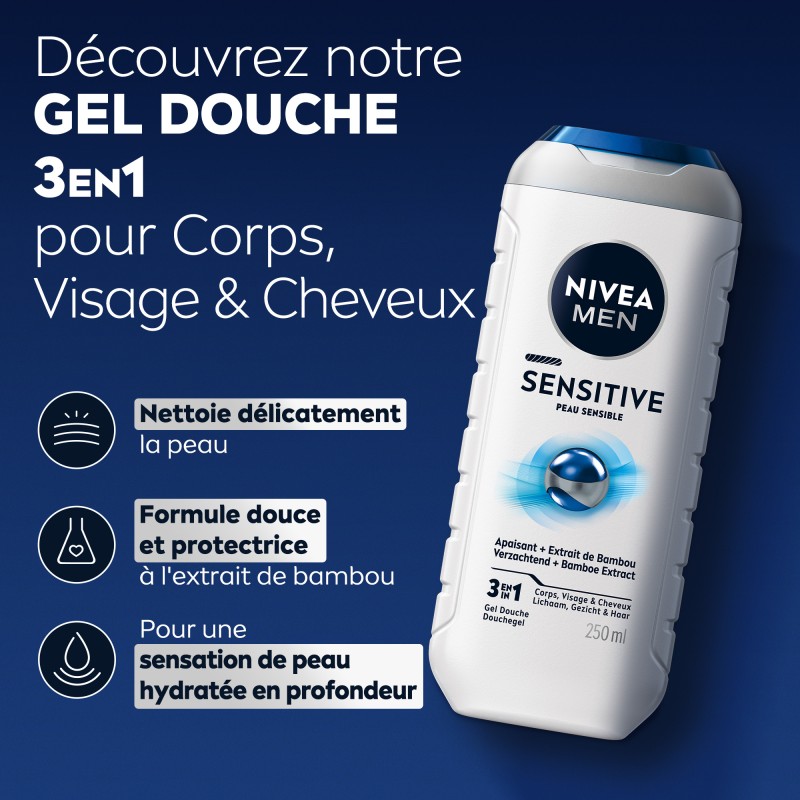 Gel douche 3en1 peau sensible NIVEA MEN Sensitive 500ml