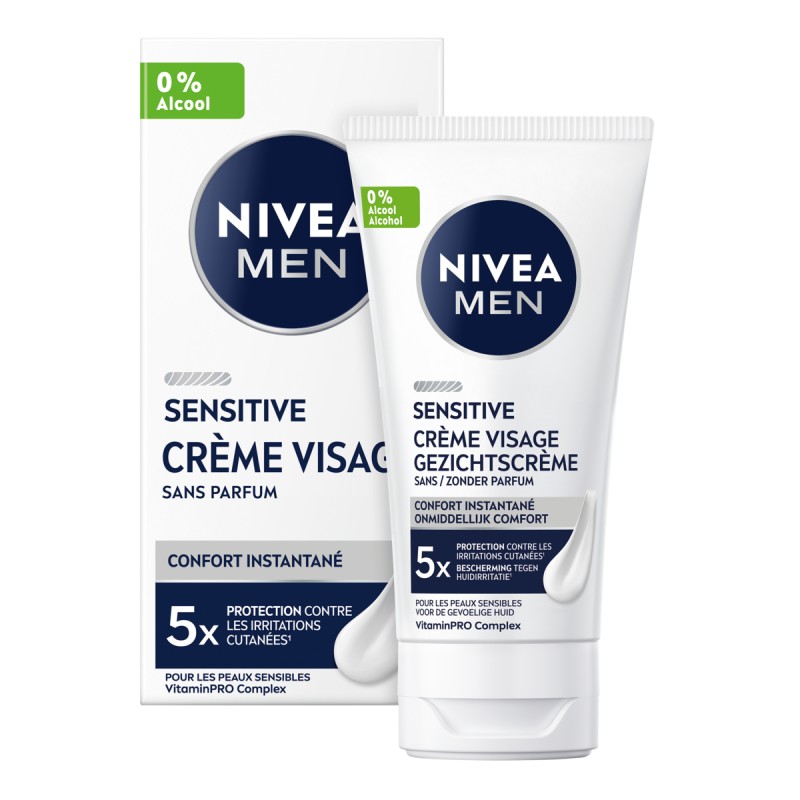 Crème Visage Homme Peau Sensible 0% alcool NIVEA MEN 75ml