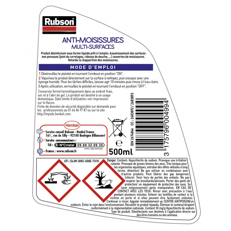 Rubson - Produits De Service Easy Service Anti-Moisissures Vaporisateur 500Ml