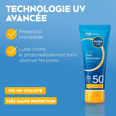 Crème protection solaire visage SPF50 Hydratante NIVEA SUN 40ml