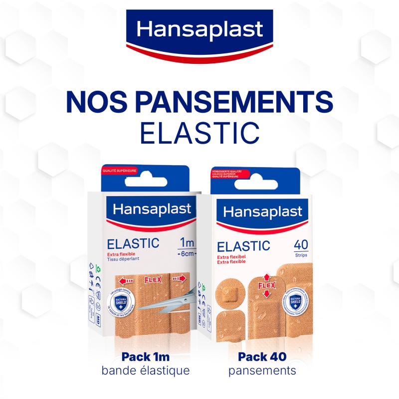 Lot de 3 boîtes de 40 Pansements Elastic Prédécoupés Extra-Flexibles HANSAPLAST