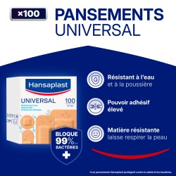 Lot de 3 boîtes de 100 Pansements Prédécoupés Couleur Chair HANSAPLAST UNIVERSAL 2