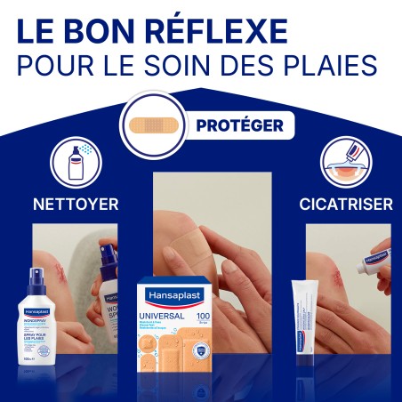 Lot de 3 boîtes de 100 Pansements Prédécoupés Couleur Chair HANSAPLAST UNIVERSAL