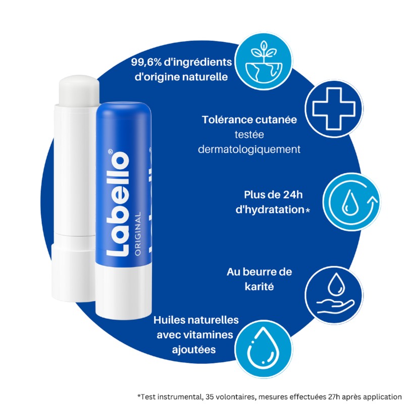 Lot de 3 Baume soin des lèvres stick hydratant Original LABELLO 2×4,8g