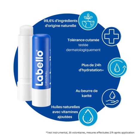 Lot de 3 Baume soin des lèvres stick hydratant Original LABELLO 2×4,8g
