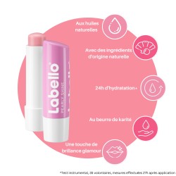 Lot de 3 Baume soin des lèvres stick rose perlée brillant LABELLO 4,8g 2