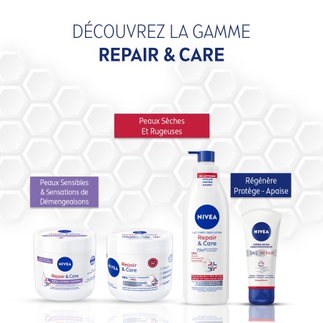 Lot de 3 Crème Hydratante Visage Corps Mains Repair & Care Peaux Extra sèches et rugueuses NIVEA 400ml