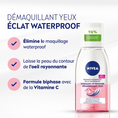 Lot de 2 Démaquillant Yeux Waterproof Vitamine C Eclat NIVEA 125ml