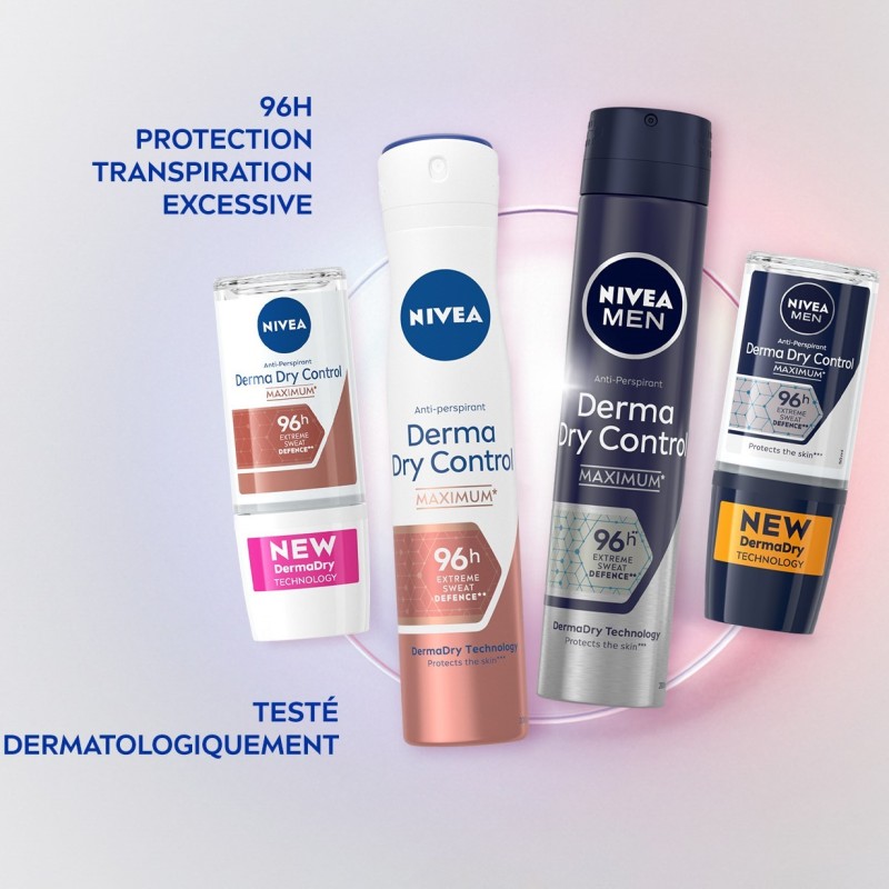 Lot de 3 Déodorant Spray Protection transpiration 96H Derma NIVEA 200ml