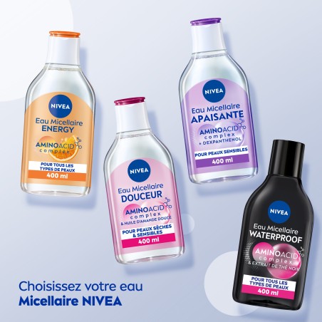 Lot de 2 Eau Micellaire Démaquillante Waterproof Micellair Expert NIVEA 400ml