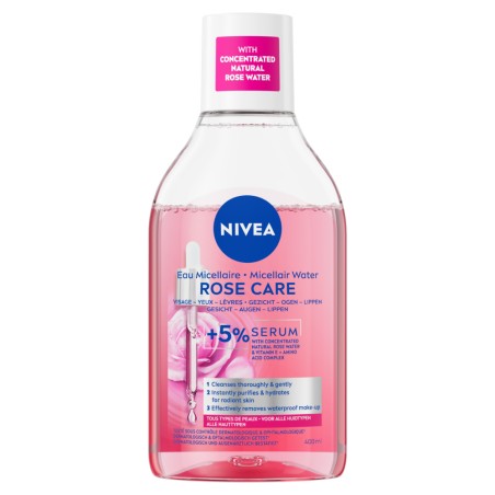 Lot de 2 Eau Micellaire Rose Care 5% de Sérum Visage Efficacité Waterproof NIVEA 400ml
