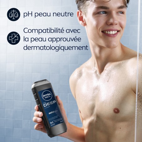Lot de 3 Gel Douche Homme 3 en 1 Deep NIVEA MEN 250ml