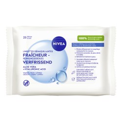 Lot de 2 Lingettes Démaquillantes Fraîcheur Visage Efficacité Waterproof NIVEA 20 pièces