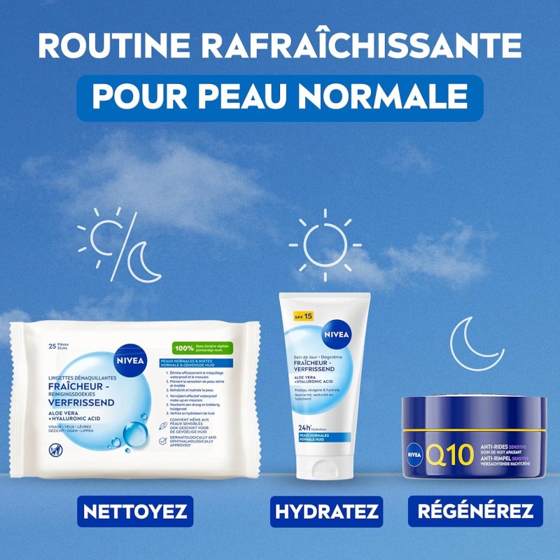 Lot de 2 Lingettes Démaquillantes Fraîcheur Visage Efficacité Waterproof NIVEA 20 pièces