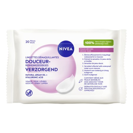 Lot de 2 Lingettes Démaquillantes Visage & Yeux Peaux Sèches NIVEA 20 lingettes