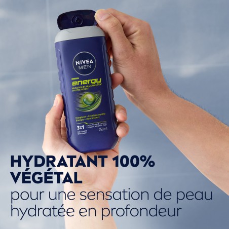 Lot de 3 Gel douche Homme Energisant Energy Extrait de Menthe NIVEA MEN 250ml