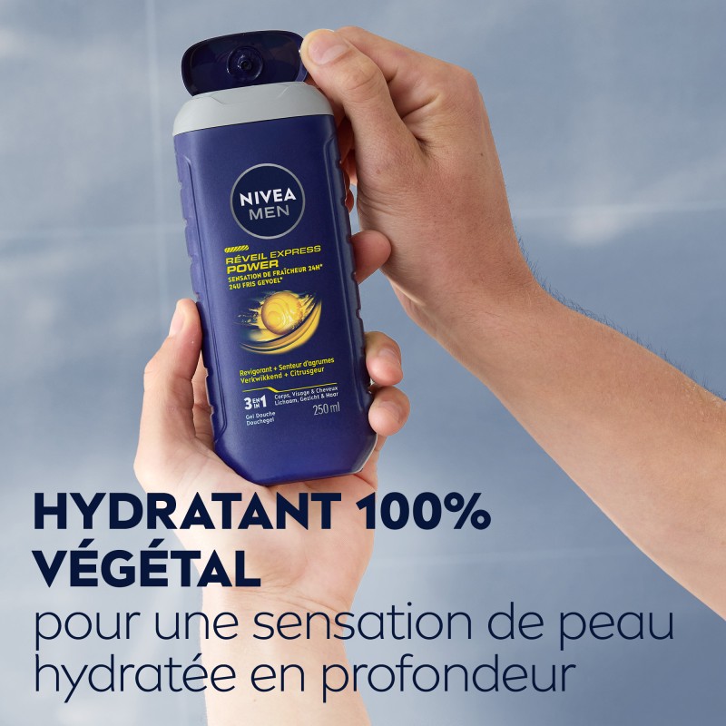 Lot de 3 Gel douche Homme Fraîcheur 3 en 1 Réveil Express NIVEA MEN 250ml