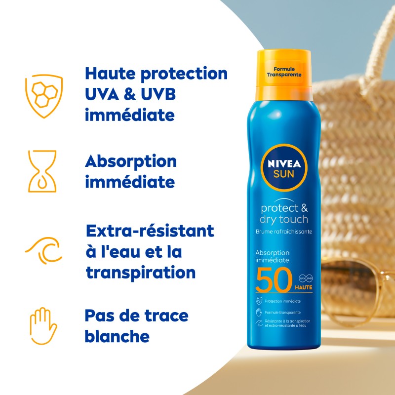 Lot de 2 Crème protection solaire brume FPS 50 Protect & Dry touch NIVEA SUN 200ml