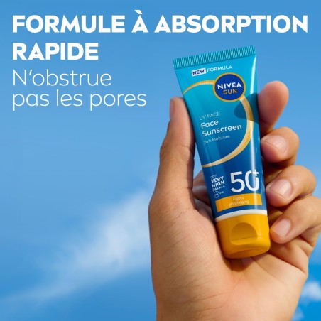Lot de 2 Crème protection solaire visage SPF50 Hydratante NIVEA SUN 40ml