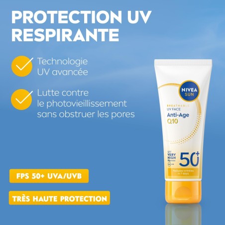 Lot de 2 Crème visage solaire Anti-Âge Q10 SPF 50 NIVEA SUN 40ml