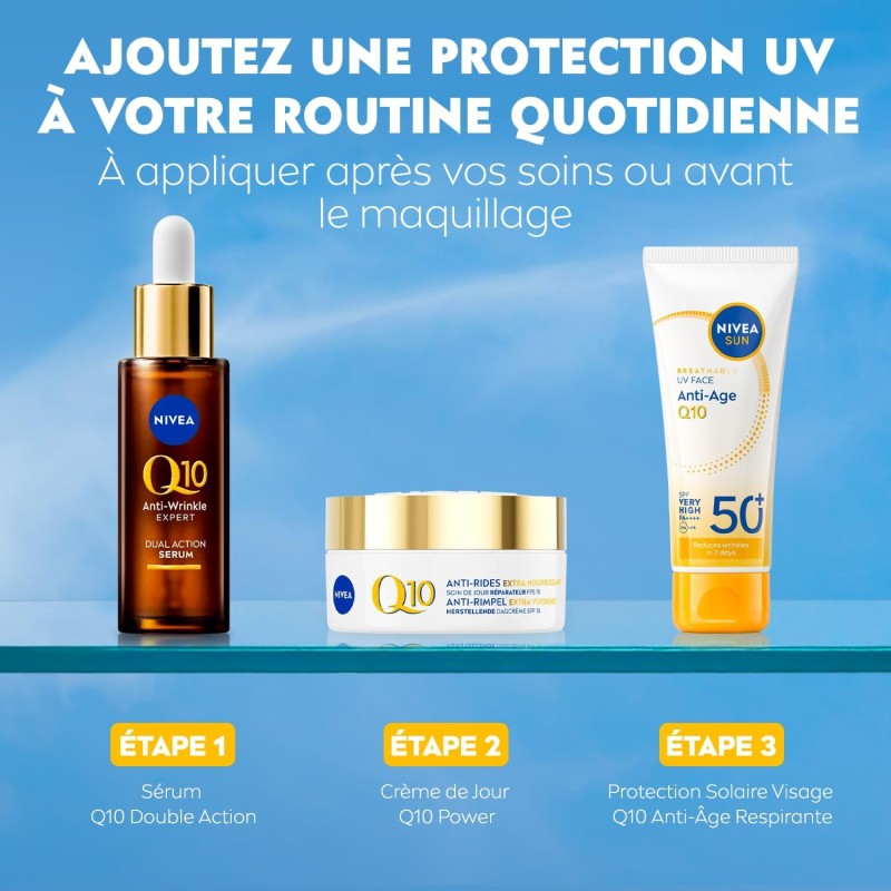 Lot de 2 Crème visage solaire Anti-Âge Q10 SPF 50 NIVEA SUN 40ml