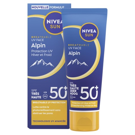 Lot Crème visage solaire Alpin SPF50 NIVEA SUN 40ml + Baume soin des lèvres stick Original + Hydro Care