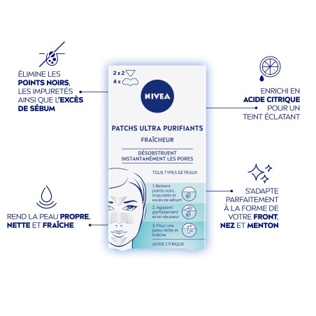 LOT TOILETTE FRAICHEUR NIVEA : 6 Patchs Ultra Purifiants  + Gel Nettoyant Visage  150ml + Lingettes Démaquillantes 20 pièces
