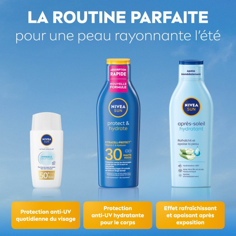 Lot Crème protection solaire visage SPF50 lait corps FPS 30 Protect & Hydrate & Après-soleil Lait Hydratant