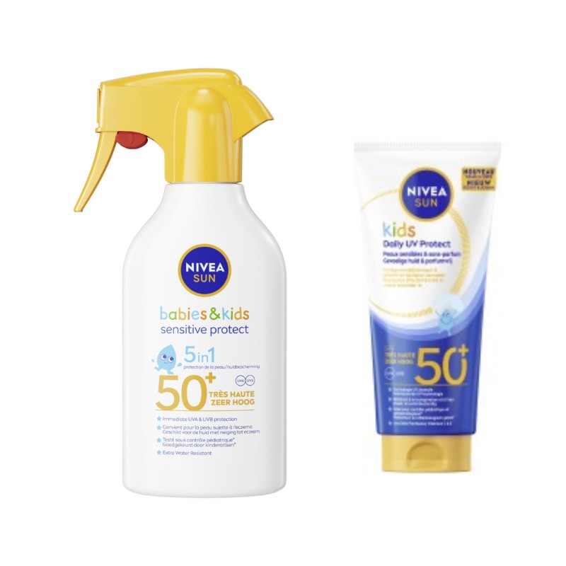 Lot Crème Solaire Pistolet Sensitive Bébés & Enfants FPS 50+ & Crème solaire Lait SPF 50+ Hydrate