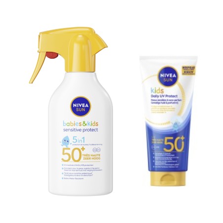 Lot Crème Solaire Pistolet Sensitive Bébés & Enfants FPS 50+ & Crème solaire Lait SPF 50+ Hydrate