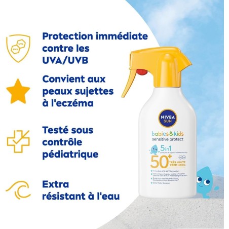 Lot Crème Solaire Pistolet Sensitive Bébés & Enfants FPS 50+ & Crème solaire Lait SPF 50+ Hydrate