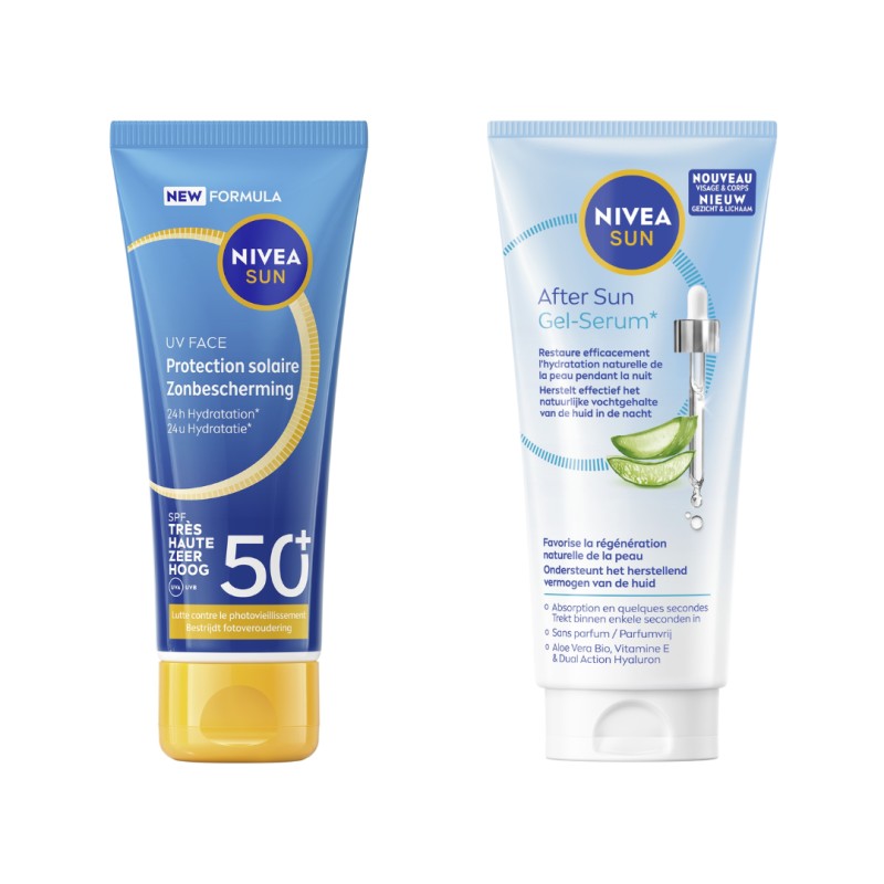 Lot FORMAT VOYAGE  Crème solaire visage SPF50 Hydratante 40ml & Après-Soleil Gel Sérum Aloe Vera Bio 100ml