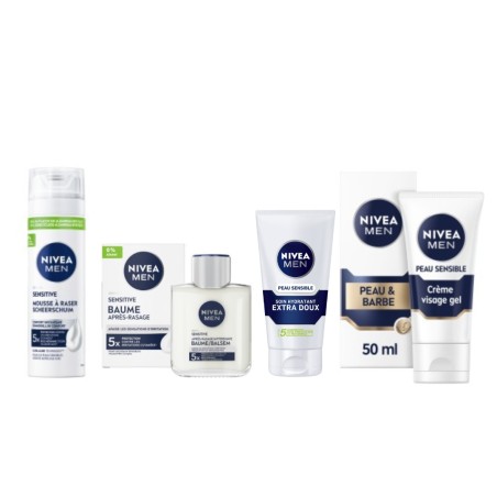 Lot Mousse à raser, après rasage, crème visage et gel crème visage et barbe peau sensible NIVEA MEN