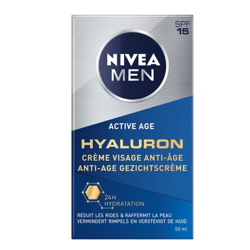 Lot Soin anti rides global homme Active Age 50ml & Soin Contour Yeux Homme Anti-Âge Hyaluron NIVEA MEN 15ml