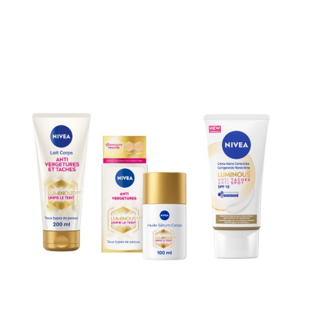 LOT luminous Lait Corps Anti-vergetures & anti-taches, Huile Sérum Corps Anti-vergetures & Crème Mains Anti Taches Peaux sèches